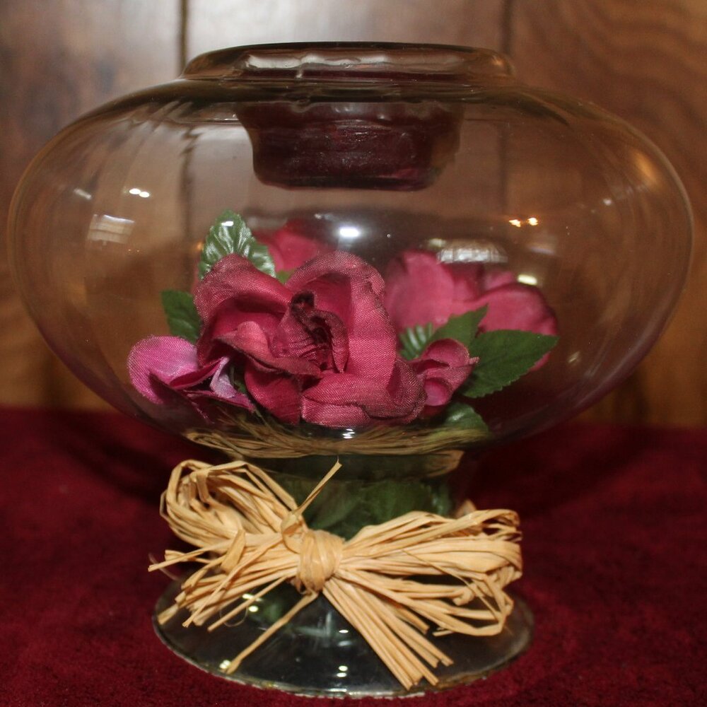 Vintage Floral Glass Candle Holder